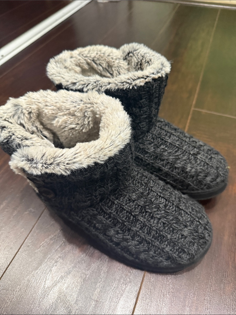Dearfoams Dark grey/Black Knit Faux-Fur Lined Slipper Boots